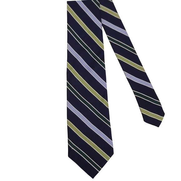 Chaps Other - Chaps Silk Necktie Mens OS Navy Blue Green Striped Classic Hand Made Tie